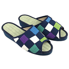 画像をギャラリービューアに読み込む, ライフエイド 市松柄 い草スリッパ ブルー L 8118492 管理No. 4582139115023