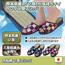 画像をギャラリービューアに読み込む, ライフエイド 市松柄 い草スリッパ ブルー M 8118491 管理No. 4582139115016