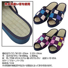 画像をギャラリービューアに読み込む, ライフエイド 市松柄 い草スリッパ ブルー M 8118491 管理No. 4582139115016